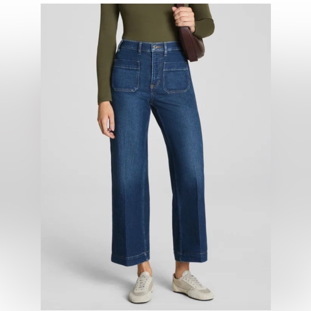 SPANX Authentic 360 Cropped Wide Leg Jeans with Patch Pockets Blue Sz L